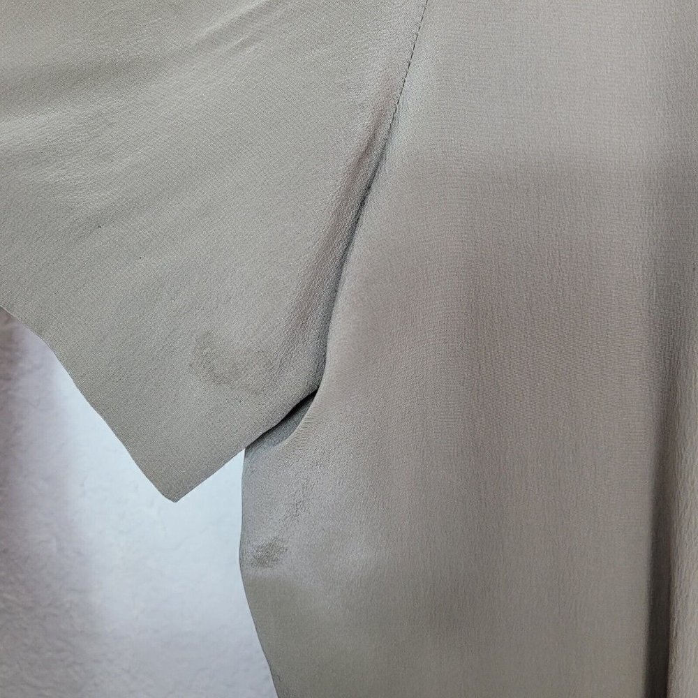 Vintage Talbots 100% Silk Faux Wrap Dress Sz 10 Taupe Short Sleeves Career READ - Picture 3 of 14